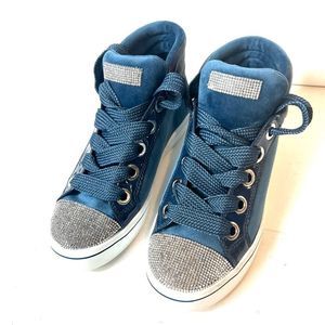 SKECHERS Street Los Angeles Velvet Navy Blue Glitter Mid Top Shoes Womens Sz 7.5